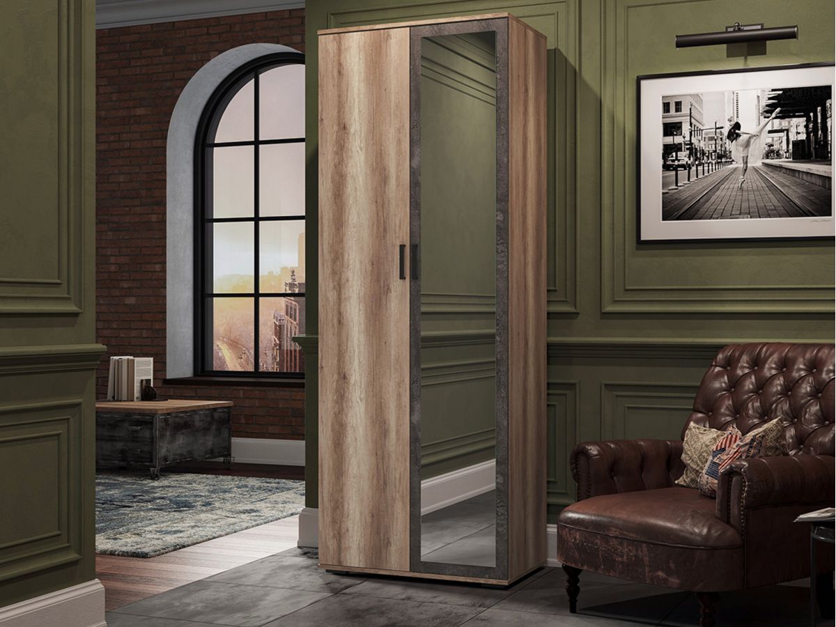 

Шкаф Стендмебель Нельсон ШК 04 80x50x220 дуб каньон/железный камень, Коричневый, Нельсон ШК 04