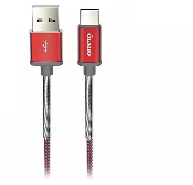 Кабель OLMIO HD USB - USB Type-C 2.1А, 1.2 м, красный