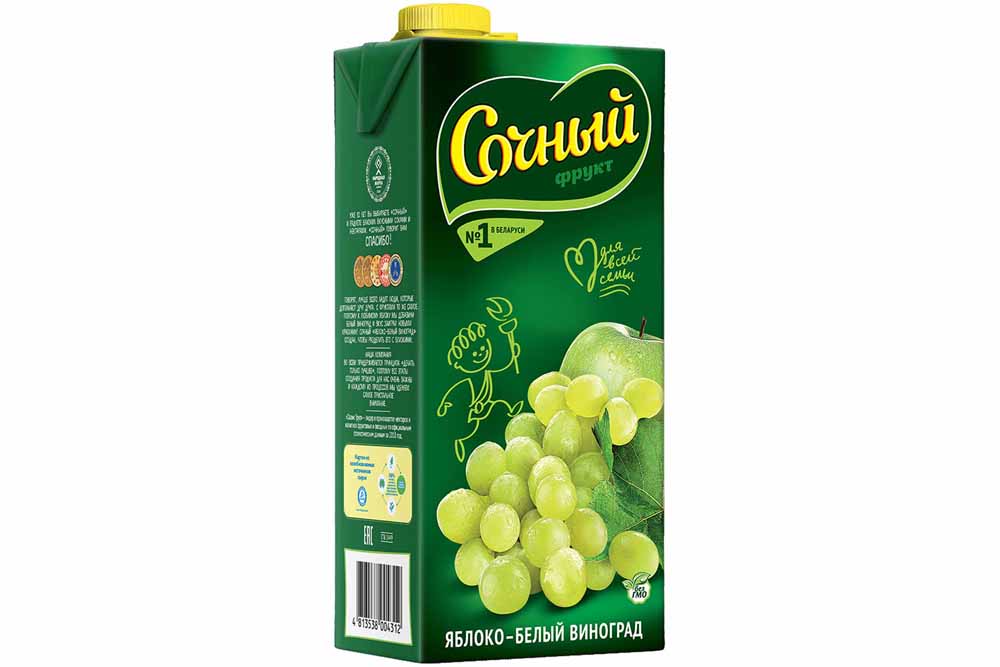 Из Беларуси: Нектар Сочный яблоко и белый виноград, 1,95 л