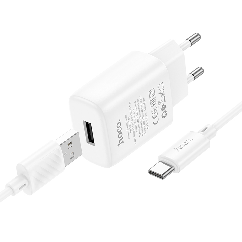 

Сетевое зарядное устройство Hoco C134A type-c - usb 1xUSB 3 А белый, C134A