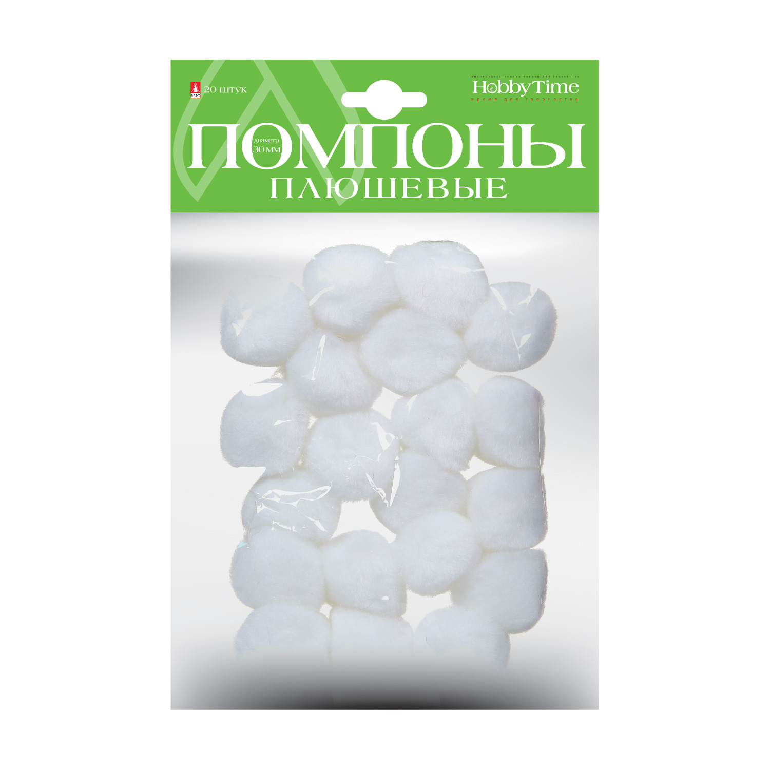 

Помпоны плюшевые, 30 ММ, 20 ШТ, БЕЛЫЕ