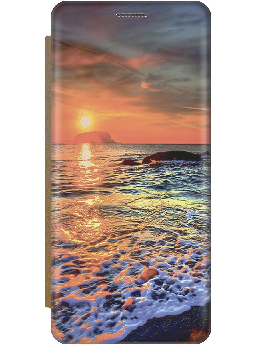 

Чехол на Samsung Galaxy J4 (2018) "Закат на море" золотистый, Белый;оранжевый, 9719
