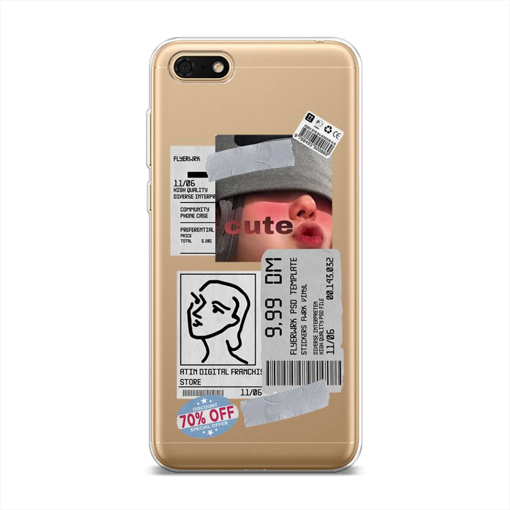 

Чехол на Huawei Honor 7A "Cute girl collage", Розовый;серый;голубой, 66350-6