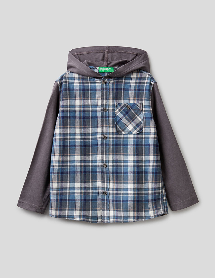 

Рубашка для мальчиков Benetton цв. серый; синий р.158, 21A_5VKL5QL30