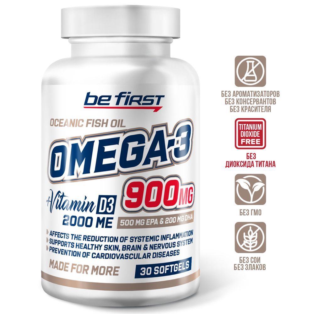 

Be First Omega-3 900 mg + Vitamin D3 2000 IU 30 SoftGels, Omega-3 900 mg + Vitamin D3