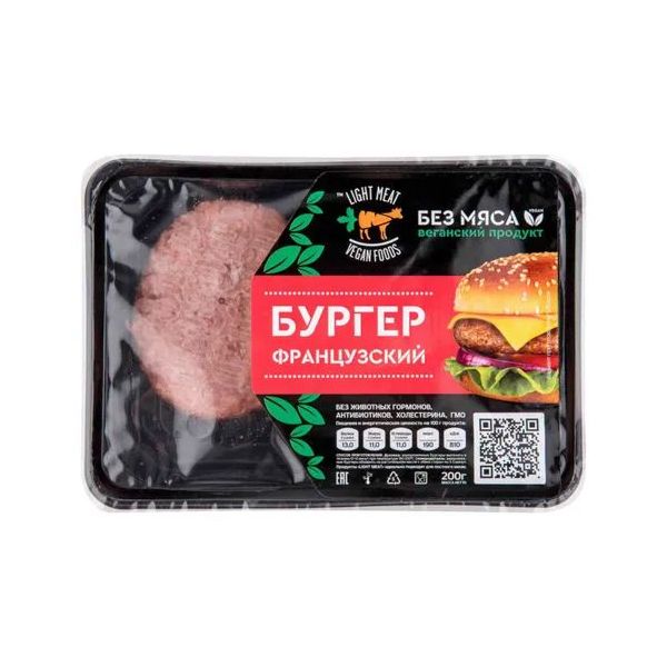 

Котлета Light Meat Vegan Французский для бургера замороженная 200 г