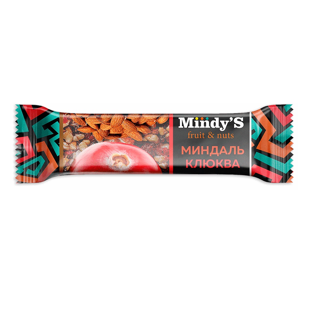 Батончик Mindy's ореховый с фруктами Миндаль-Клюква, 35 г х 30 шт