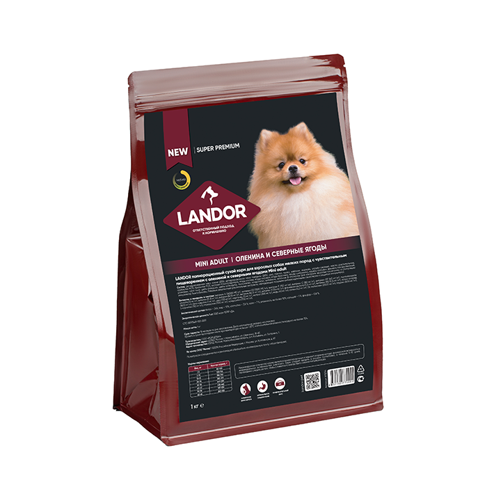 Сухой корм для собак Landor c чувствительным пищеварением, оленина и северные ягоды, 1 кг
