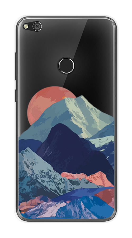 

Чехол на Honor 8 Lite/Huawei P8 Lite "Закат в снежных горах", Бордовый;серый;голубой, 61550-2