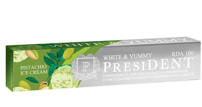 

Паста зубная President White & Yummy фисташковое мороженое с мятой, 75 г