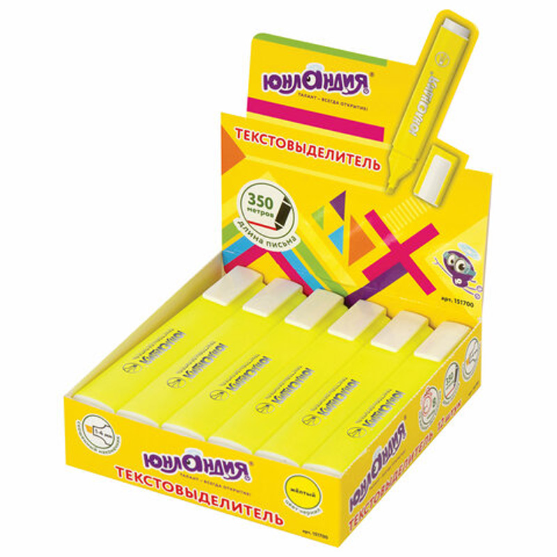 

Текстовыделитель ЮНЛАНДИЯ COLORSTAR, ЖЕЛТЫЙ, линия 1-4 мм, 12 шт
