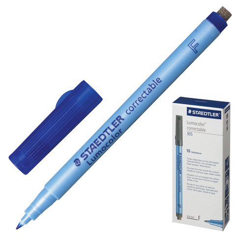 

Маркер универсальный для гладкой поверхности Staedtler 305 F-3 со стирателем, 0.6мм, синий