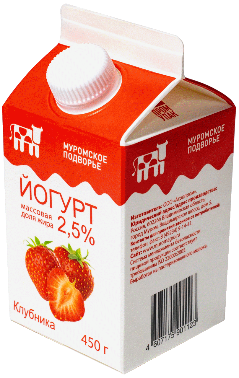 

Питьевой йогурт Муромское подворье клубника 2,5% БЗМЖ 450 г
