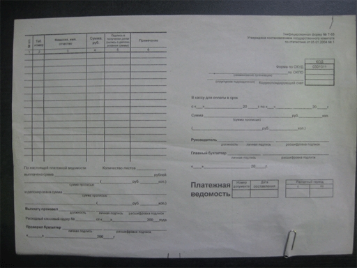 Платежная ведомость на аванс образец заполнения т 53