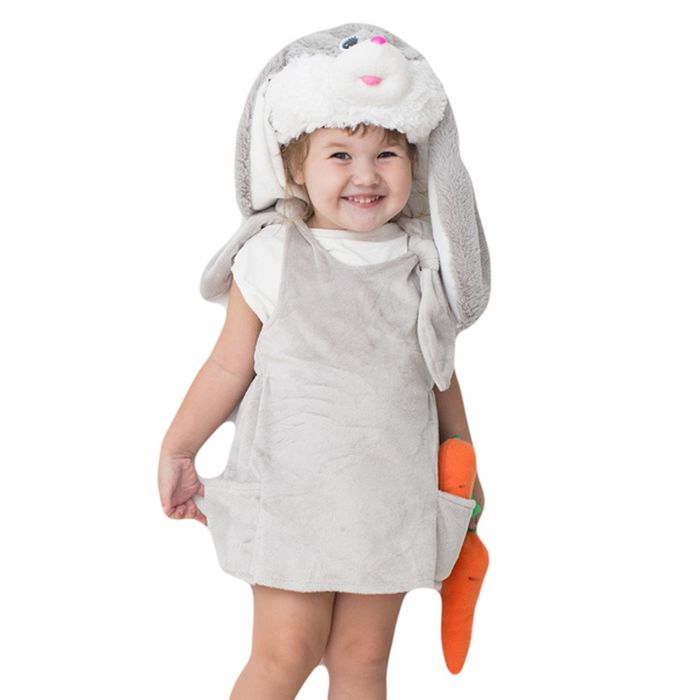 Детский карнавальный костюм Заюша, шапка, платье, мягконабивная морковка, 1-2 года, рост