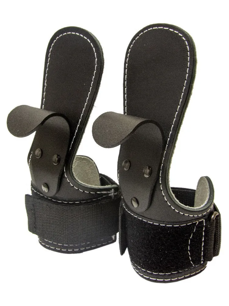Крюки для турника и тяги штанги Rekoy FG006 кожаные, черные