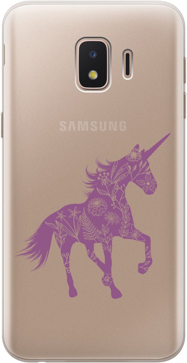 

Чехол на Samsung Galaxy J2 Core с принтом "Floral Unicorn" прозрачный, Прозрачный;фиолетовый, 5412