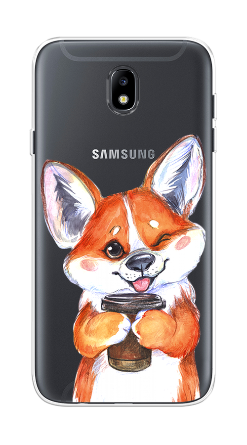 

Чехол на Samsung Galaxy J7 2017 "Корги с кофе", Оранжевый;белый, 23150-4