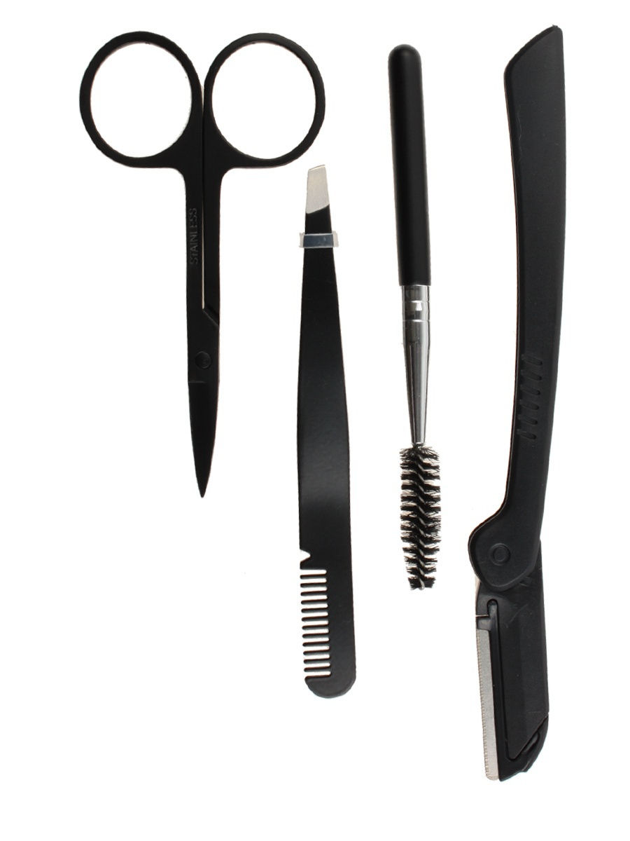 фото Набор 4 предмета beautypedia : ножницы, пинцет , бритва для бровей, кисть для туши