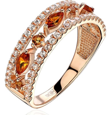

Кольцо с фианитами и цитринами из красного золота, 01К3113962-2