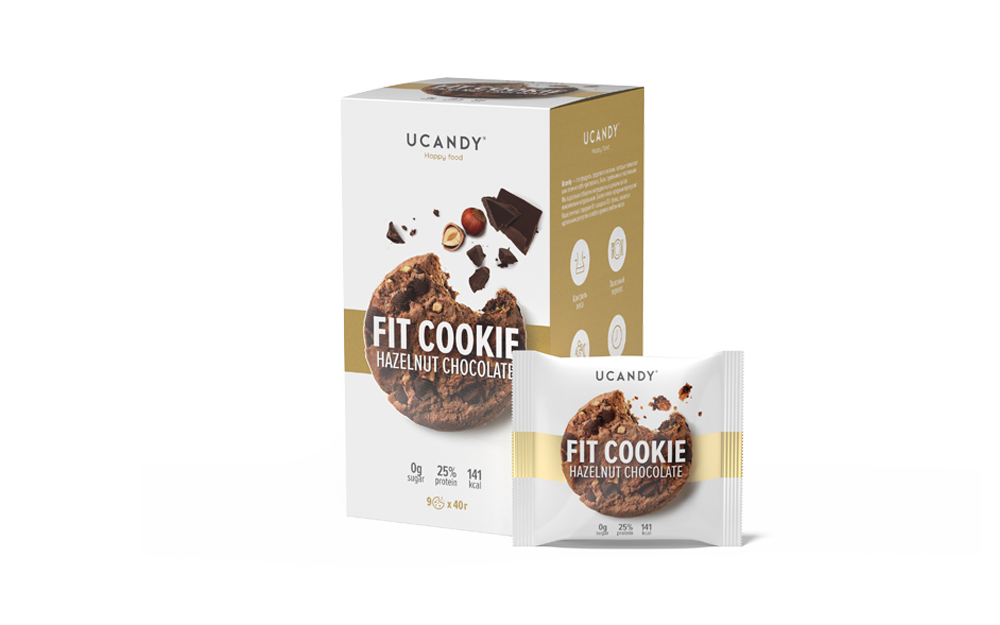 фото Fit cookie ucandy(юкэнди), фундук-шоколад, 9 шт. по 40г