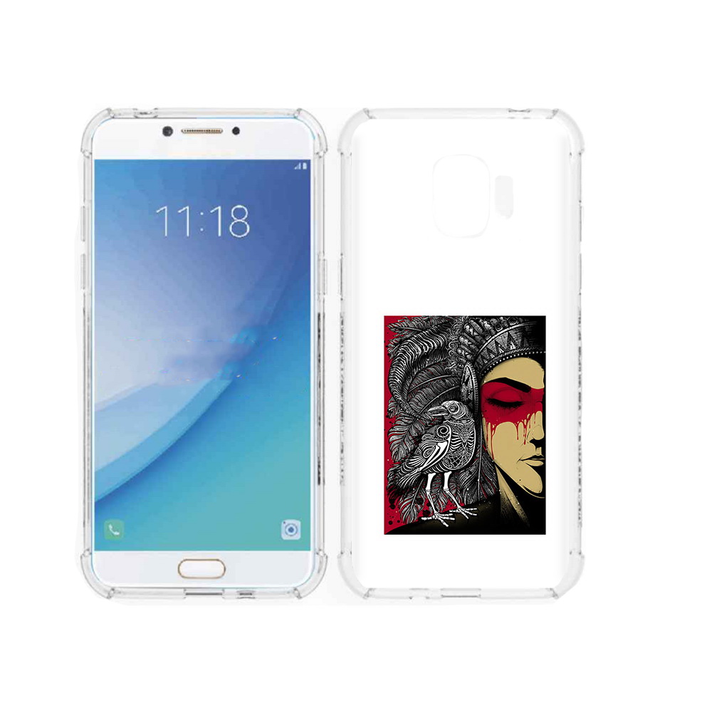 

Чехол MyPads Tocco для Samsung Galaxy J2 Pro (2018) девушка с вороном в абстракции, Прозрачный, Tocco