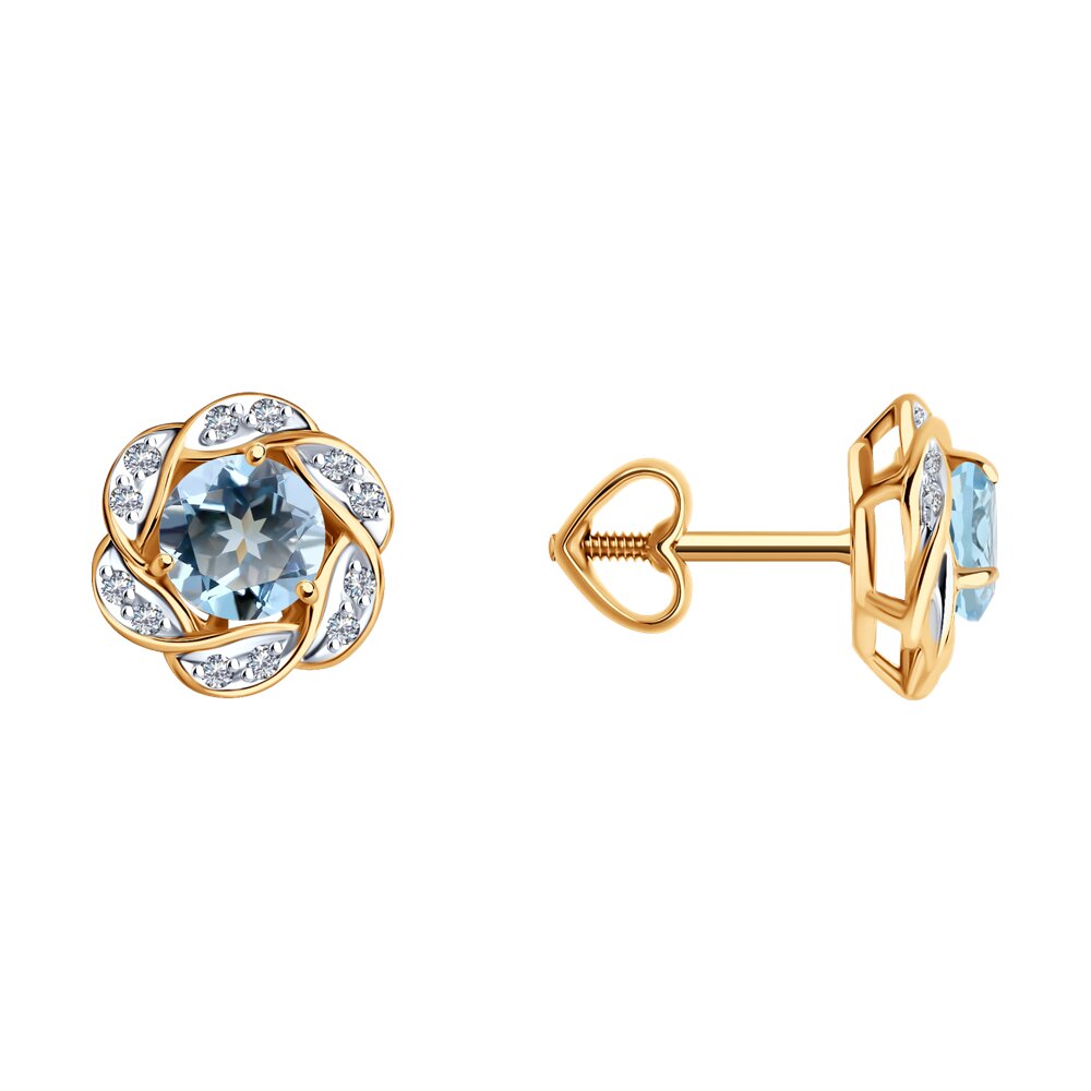 

Серьги пусеты из красного золота Diamant 51-322-01746-5, фианит/топаз, 51-322-01746-5