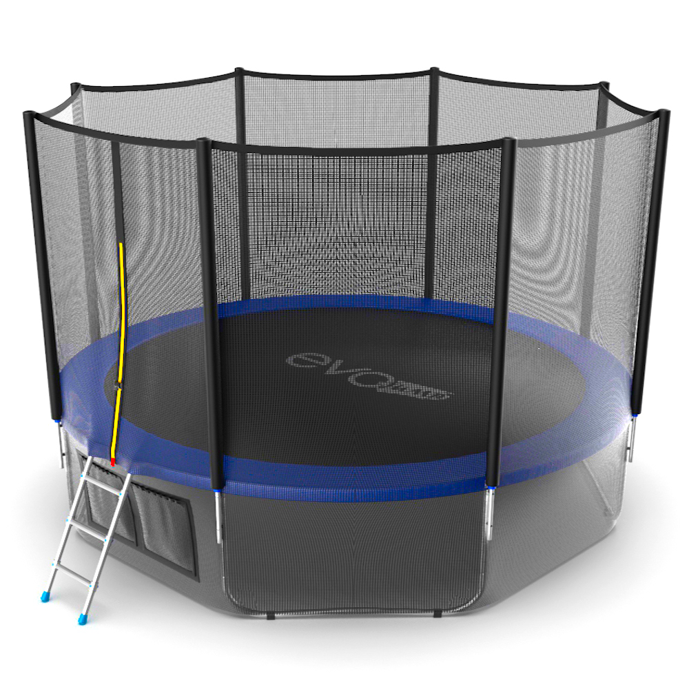 Батут EVO JUMP External 12ft + Lower net с внешней сеткой и лестницей, 12ft + нижняя сеть External 12ft (Blue) + Lower net