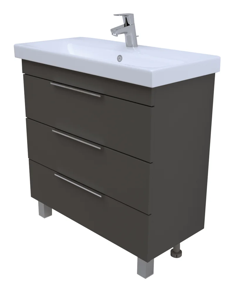 

Комплект 1МАРКА Тумба Gaula 80Н Black 3 ящика с раковиной Cersanit Moduo 80 Slim