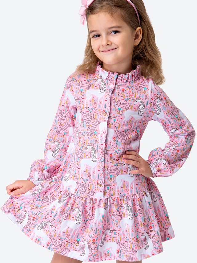Платье детское HappyFox HFLUN973, лошади.розовый, 110