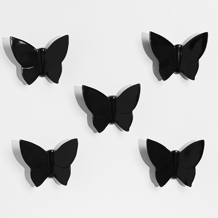 фото Декор настенный "бабочки" 11 см x 13 см, черный ,( набор 5 шт) nobrand