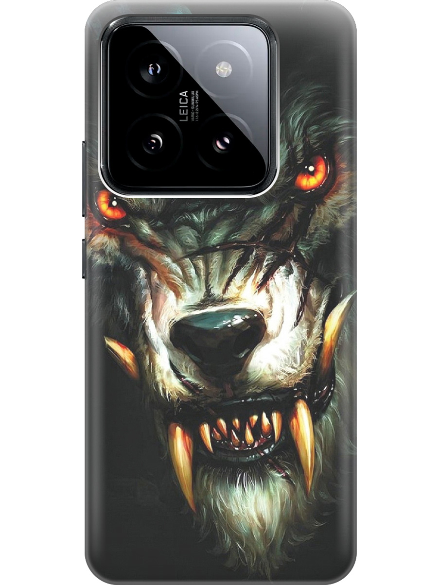 

Силиконовый чехол на Xiaomi 14 Pro с рисунком "Злой оборотень", Желтый;черный, 20012089