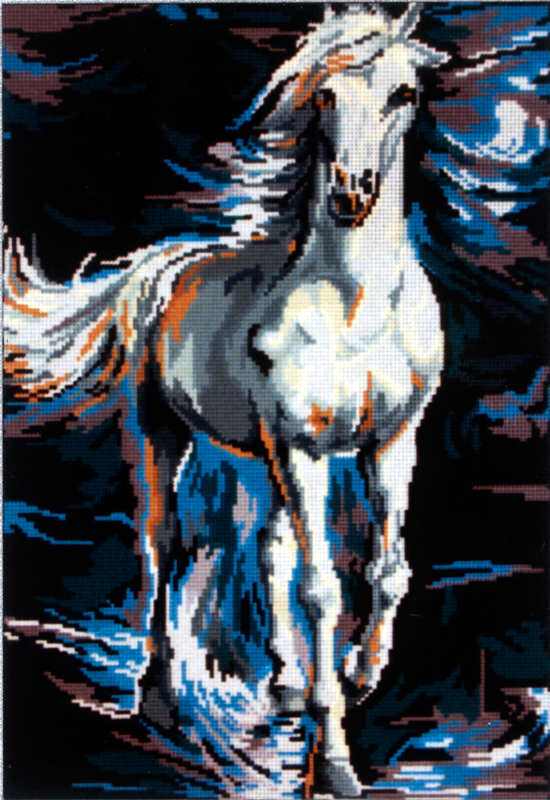 Канва жесткая с рисунком 14.767 Белый конь в сизой дымке