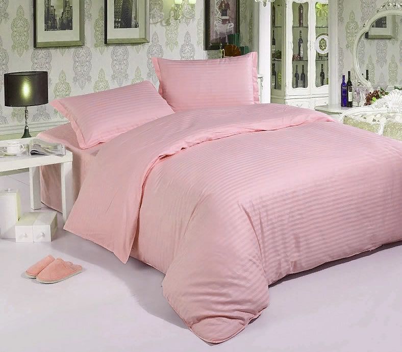фото Постельное бельё maktex из страйп сатина 2 спальное с евро простыней розовый 1х1 (50х70)