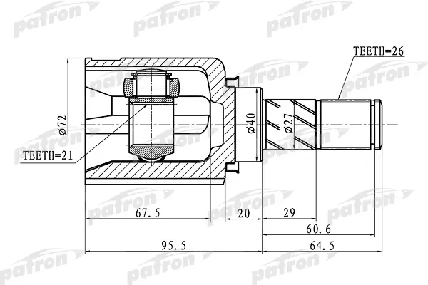 

ШРУС внутренний 26x40x21 NISSAN MICRA MARCH K12 02- PATRON PCV1409