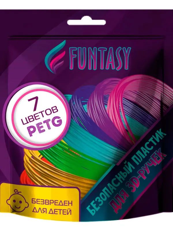 Пластик для 3д ручки PET-G Funtasy, 7 цветов по 5 метров PETG-SET-7-5-1
