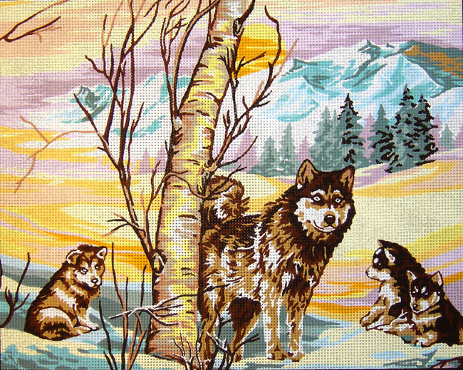 Канва жесткая с рисунком 40.128 Волчата зимой