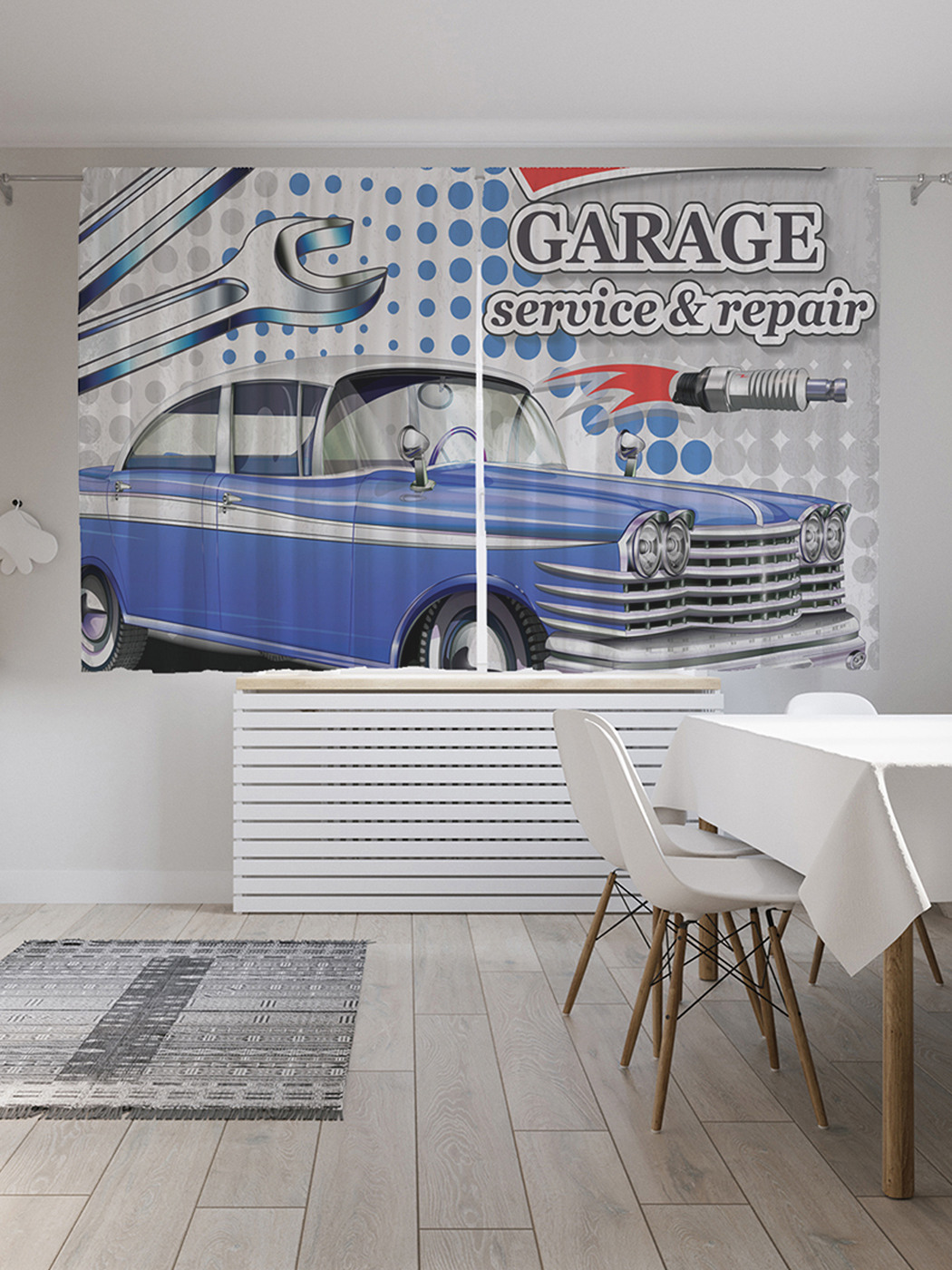 фото Шторы joyarty с фотопечатью "автомобильный гараж" из сатена, 290х180 см