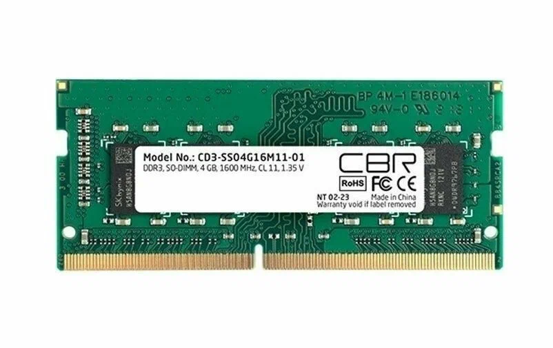 

Оперативная память Cbr (CD3-SS04G16M11-01), DDR3 1x4Gb, 1600MHz