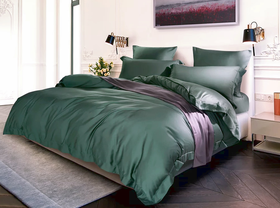 

Постельное бельё Maktex тенсель 2 спальное 60S 129 Темно-зеленый, Постельное белье тенсель 2 спальное на резинке 160х200х30