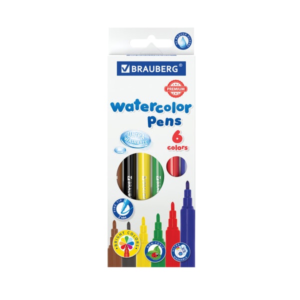 

Фломастеры BRAUBERG PREMIUM, 6 цветов классические, вентилируемый колпачок 24 шт, Разноцветный