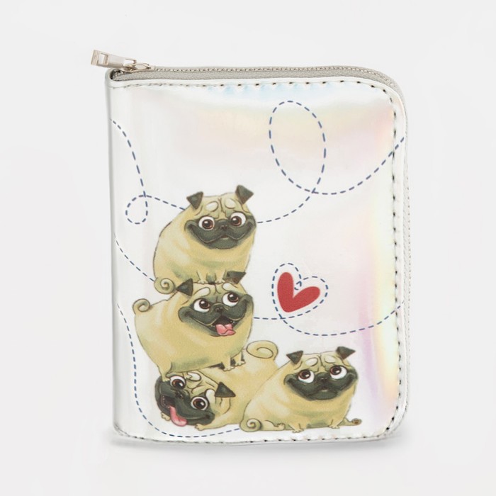 

Кошелек женский NAZAMOK Мопсики, серебристый, Мопсики