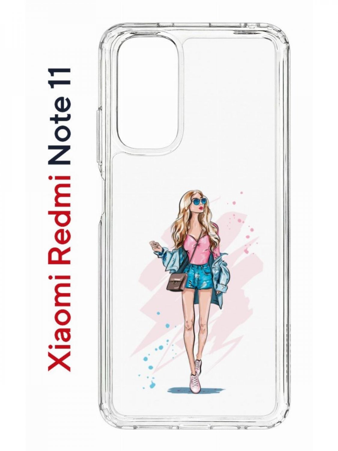 

Чехол на Redmi Note 11/11S Kruche Print Fashion Girl,противоударный бампер с принтом, Прозрачный;розовый;голубой;бежевый, Ксиоми Редми Нот 11, Редми Нот 11С