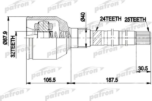 ШРУС внутр прав к-кт 25x28x32 CHRYSLER: VOYAGER 91-95 PATRON PCV9938