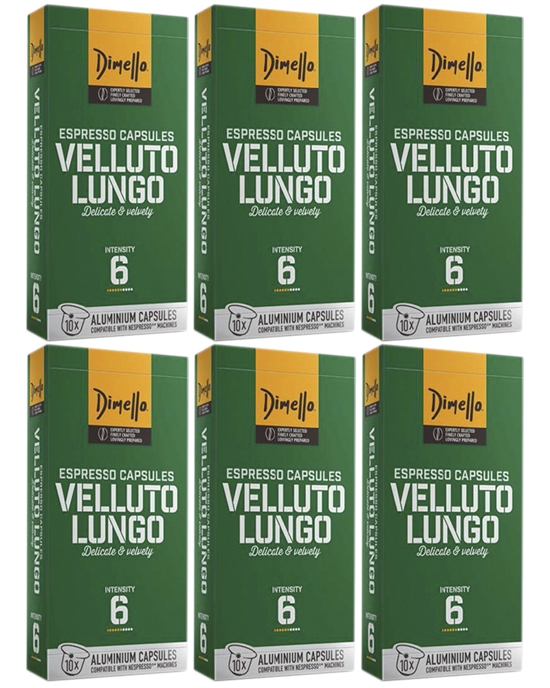 Кофе Dimello в капсулах Velluto Lungo, 6 упаковок по 10 шт