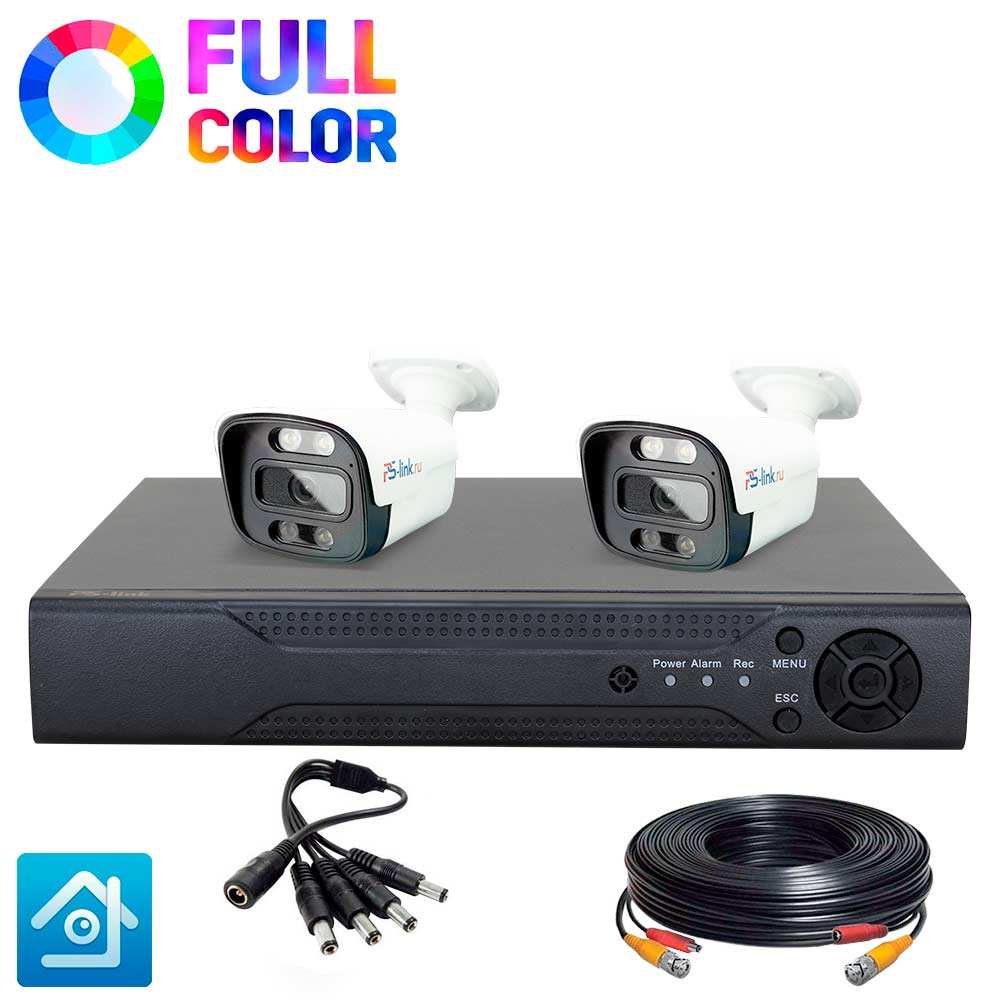 

Комплект видеонаблюдения AHD 8Мп Ps-Link KIT-C802HDC 2 уличные камеры FullColor, Белый, KIT-C802HDC