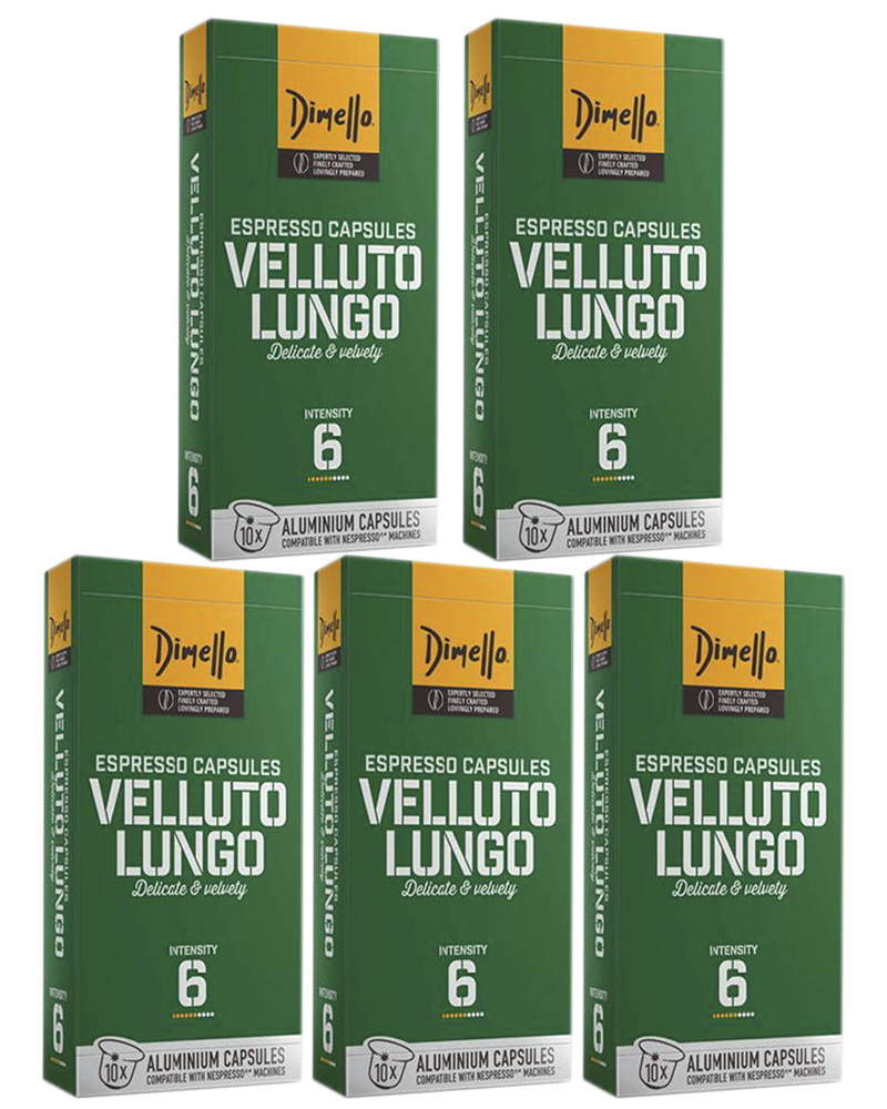 Кофе Dimello в капсулах Velluto Lungo, 5 упаковок по 10 шт