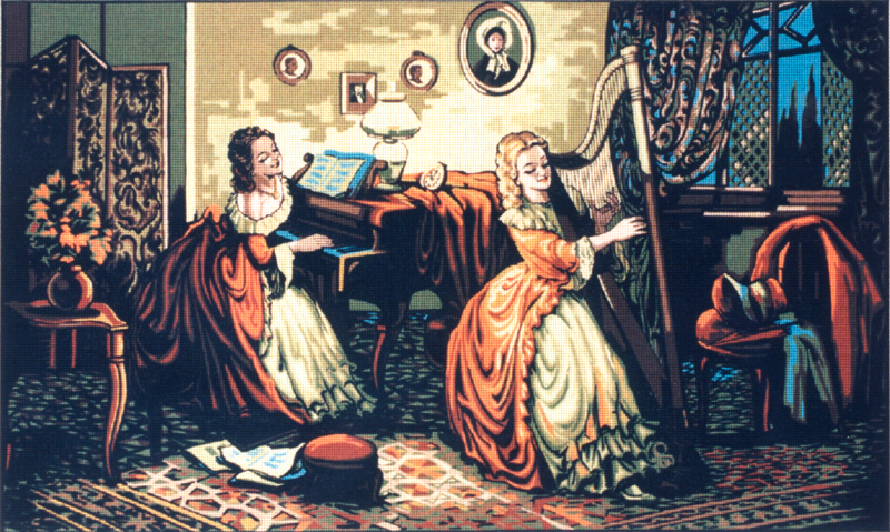 

Канва жесткая с рисунком J.1842 Девушка с арфой, Разноцветный