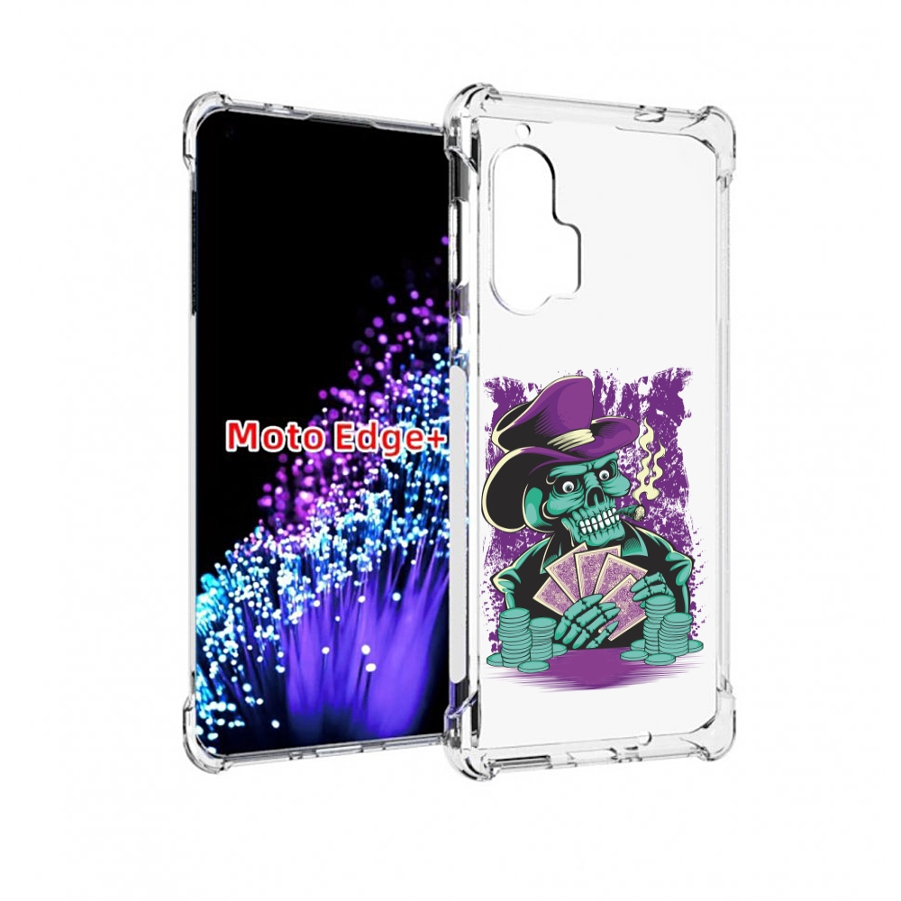 

Чехол MyPads зеленый череп с картами для Motorola Edge+ Plus, Прозрачный, Tocco
