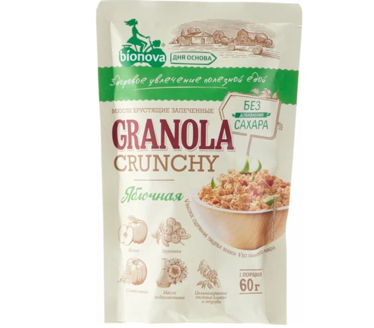 

Мюсли Bionova Crunchy яблочные, 6x60 г